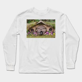 George the mouse in a log pile house - summer flowers Long Sleeve T-Shirt